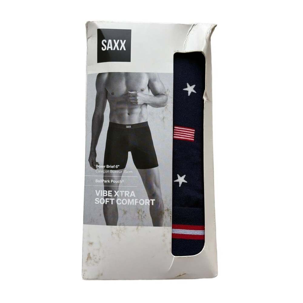 SAXX Vibe Xtra Soft Comfort Boxer Brief 6" Fly Large USA Signet Maritime Navy NW
